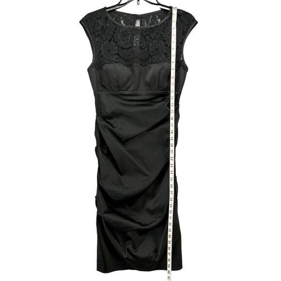 Vintage Xscape Evening Dress Womens 6 Black Satin Lace Ruched Cocktail Holiday - Picture 8 of 12